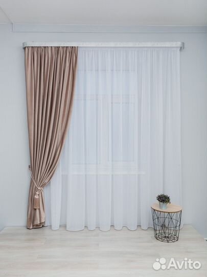 Готовый тюль на ленте креп белый