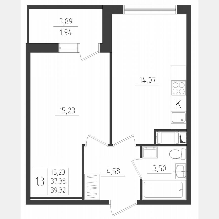 1-к. квартира, 39,3 м², 4/8 эт.