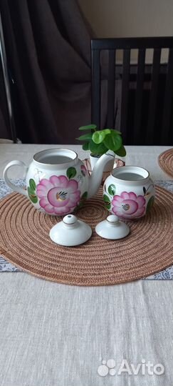 Зав.чайник, сахарница Роза Дулево фз(винтаж) СССР