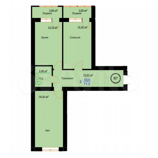 2-к. квартира, 72 м², 3/8 эт.