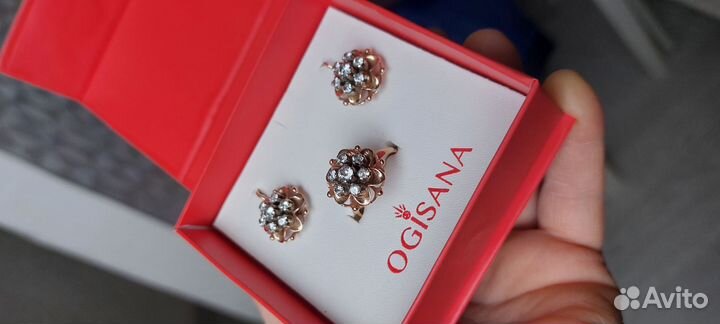 Золотой комплект серьги и кольцо 585 проба