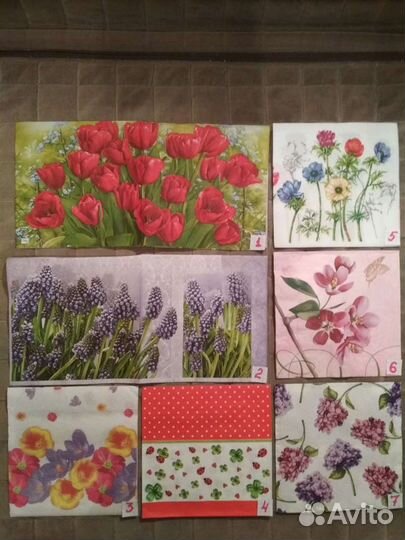 Салфетки д/декупажа Цветы-3, Цаеты-4+бабочки