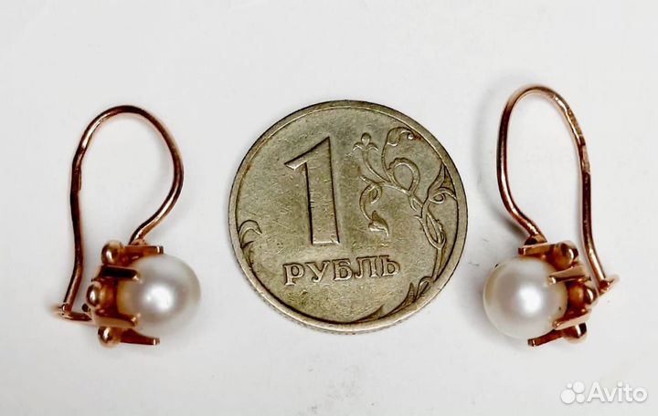 Золотые серьги 583пр. с жемчугом. СССР