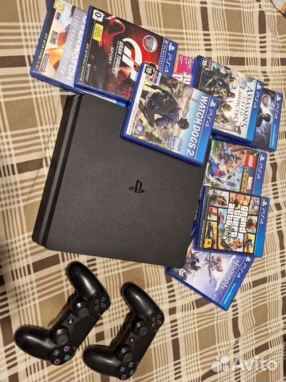 Sony PS4 slim 1 tb, 2 dualshok 4, 9 игр