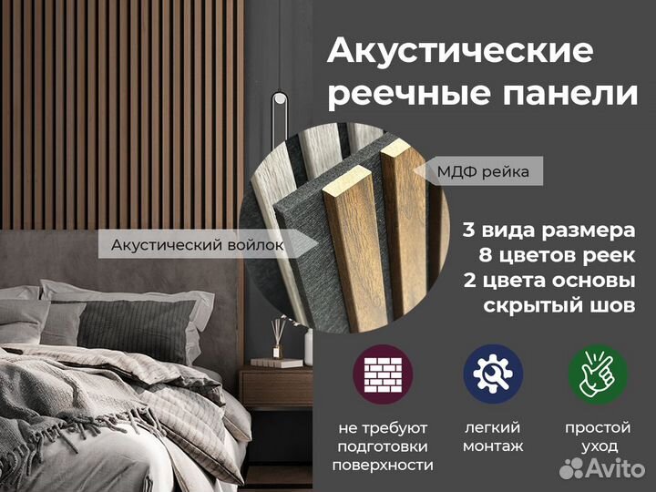 3D панели для стен реечные акустические