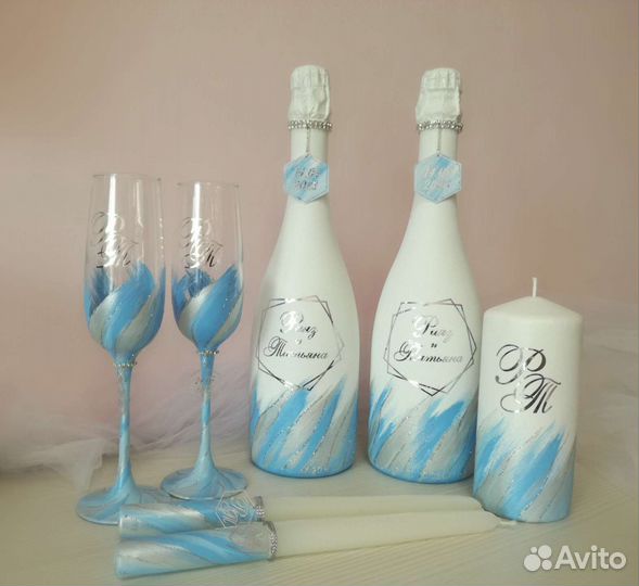 Свадебный набор, свадебные бокалы и сундучек