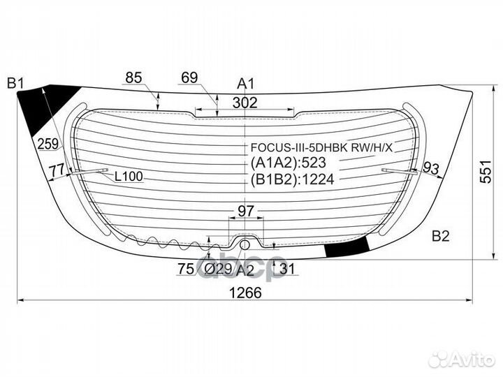 Стекло заднее с обогревом ford focus III 5D HBK