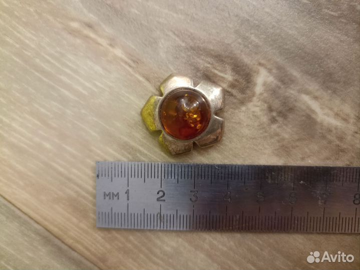 Подвеска кулон янтарь цветок солнце 925проба СССР