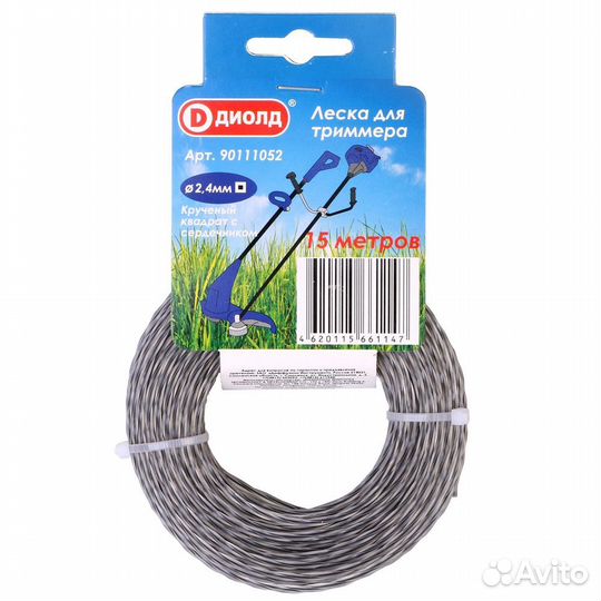 Леска для триммеров диолд круч. квадрат 2.4мм*15м
