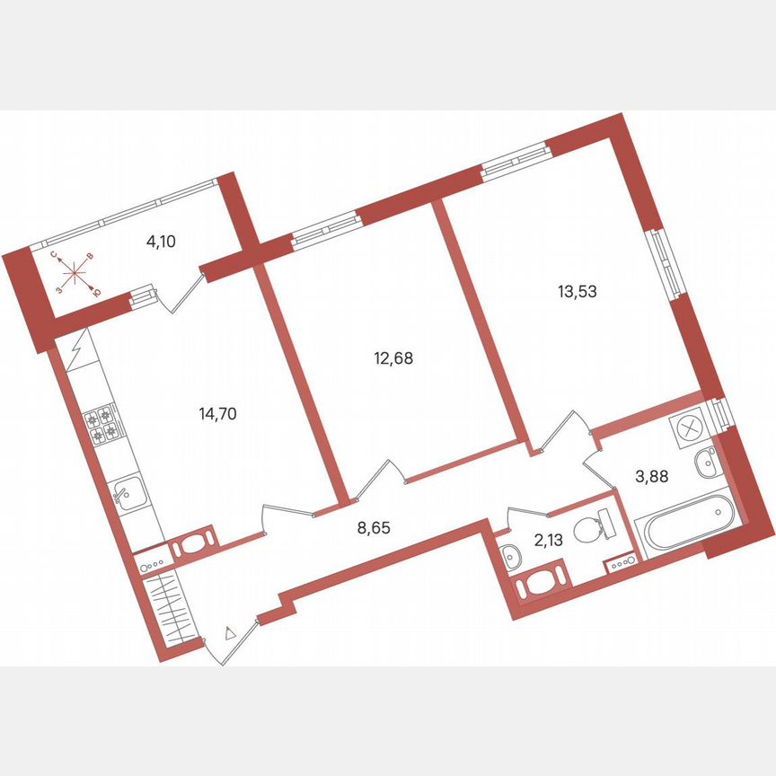 2-к. квартира, 57,6 м², 6/11 эт.
