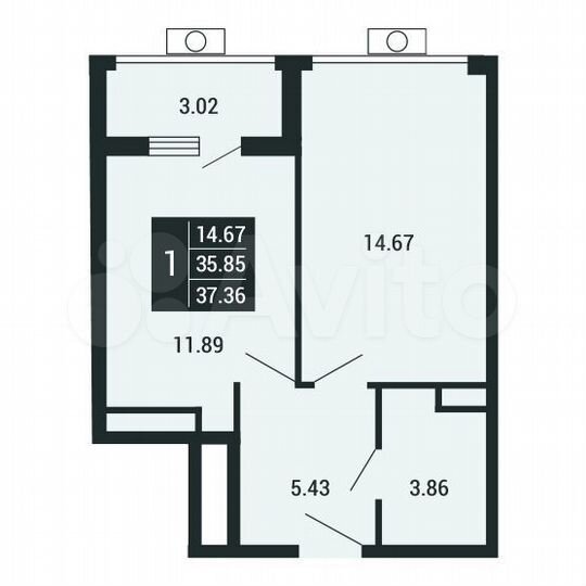 1-к. квартира, 37,4 м², 2/4 эт.