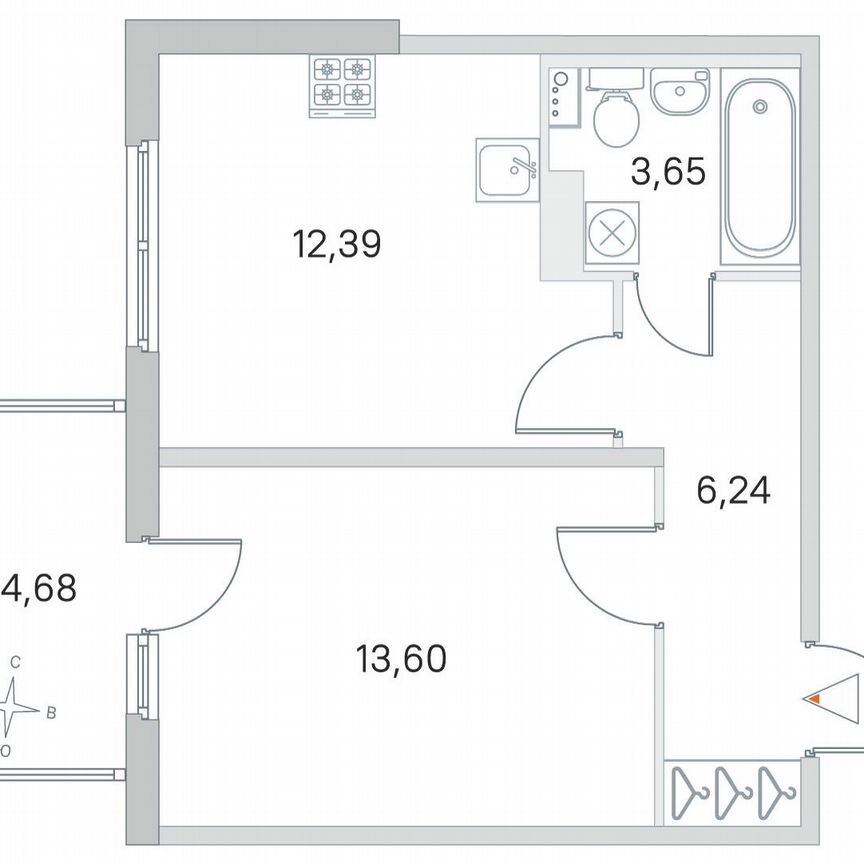 1-к. квартира, 37,3 м², 4/4 эт.