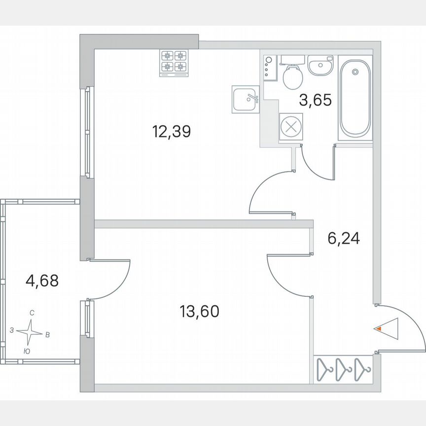 1-к. квартира, 37,3 м², 4/4 эт.