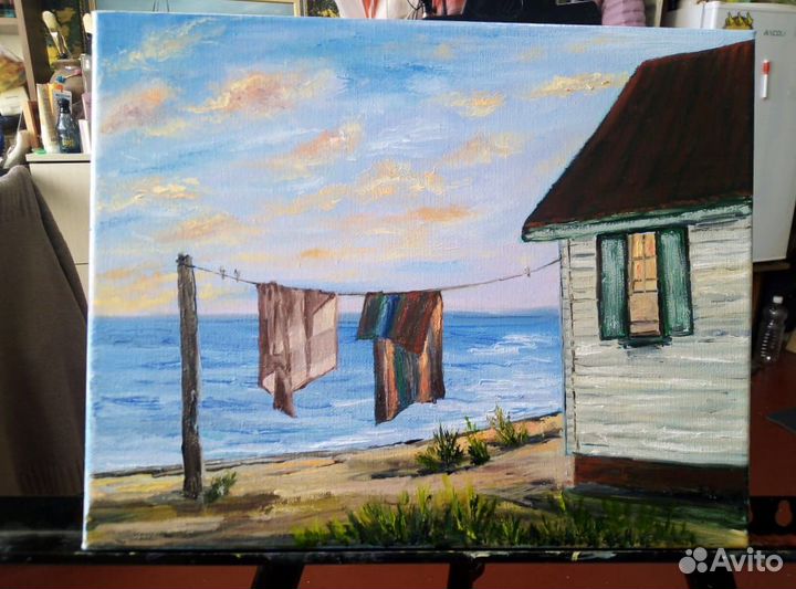 Дом у моря. Картина маслом на холсте