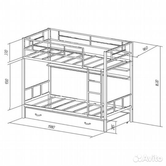 Двухъярусная кровать с ящиками