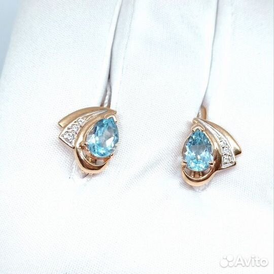 Серьги с синтетическим камнем Золото