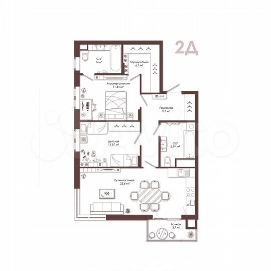 2-к. квартира, 75,2 м², 1/17 эт.