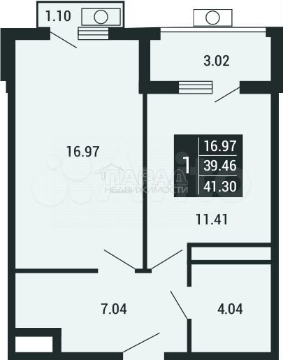 1-к. квартира, 41,3 м², 1/4 эт.