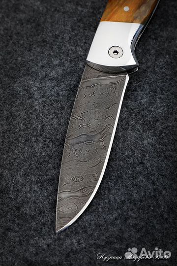 Нож складной Сова сталь дамаск накладки карельская
