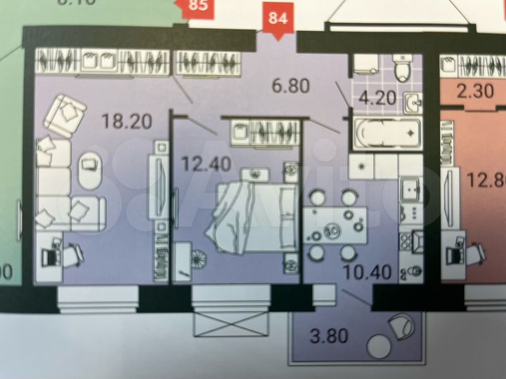 2-к. квартира, 55,8 м², 4/9 эт.