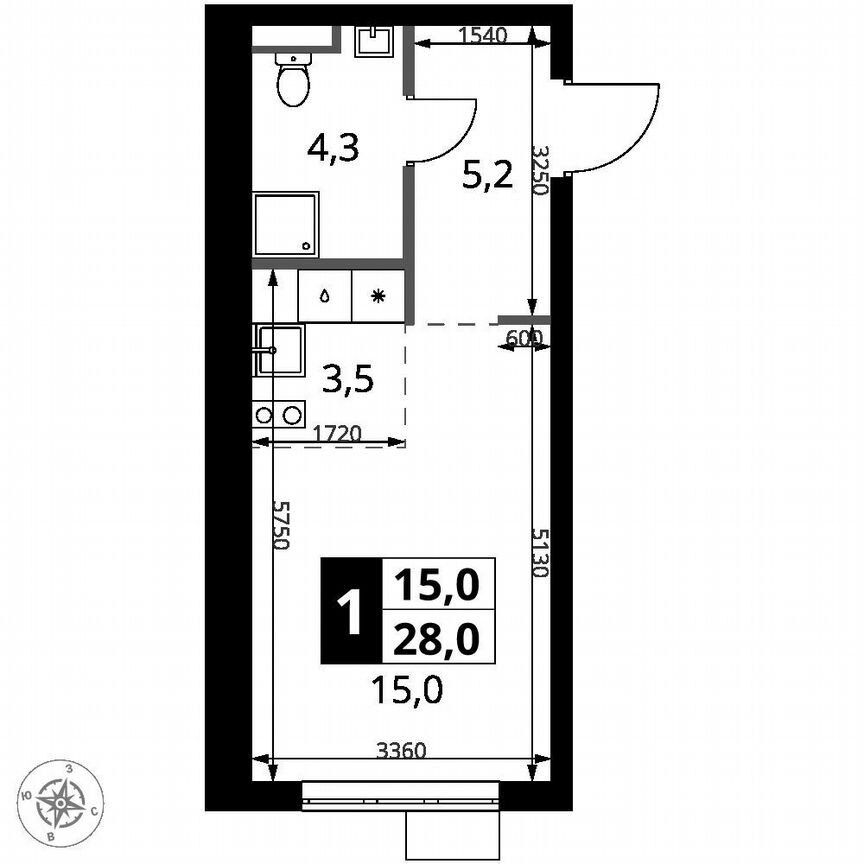Квартира-студия, 28 м², 6/18 эт.