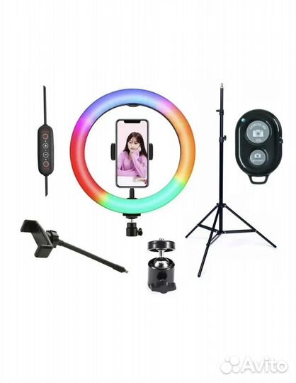 Лампа кольцевая RGB 26 см + штатив новая