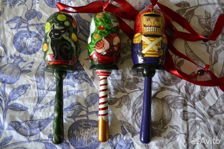 Ёлочные игрушки погремушки деревянные