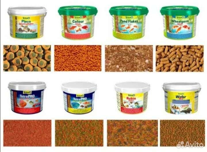 Корма для аквариумных рыб сухие, живые, заморозка