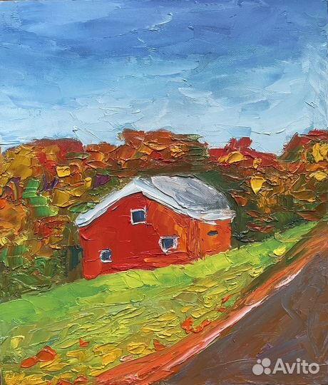 Картина маслом на холсте Пейзаж с домиком