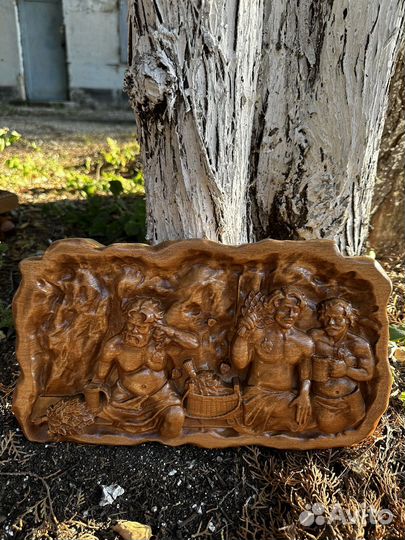 Резное панно из дерева для бани