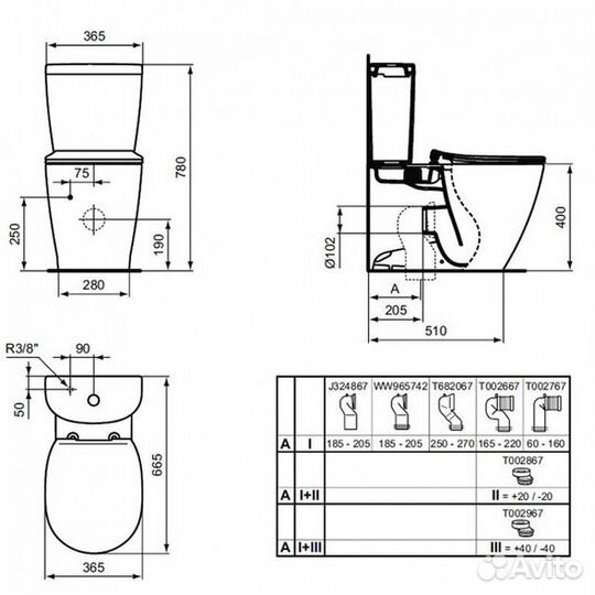Унитаз напольный Ideal Standard Connect AquaBlade с бачком с сиденьем микролифт E039701+E797001+E772