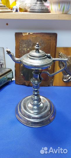 Антикварная масляная лампа на высокой ноге 19 век