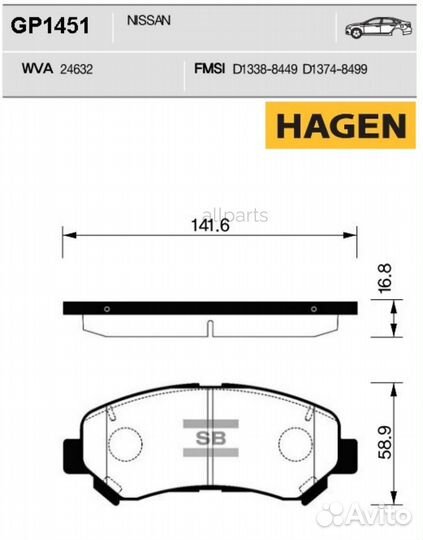 Sangsin brake GP1451 Колодки торм.дисковые hagen n