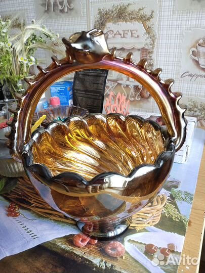 Ваза конфетница цветное стекло