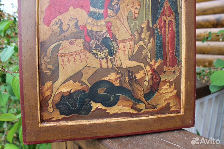Старинная Икона Палех Георгий Победоносец 40*30