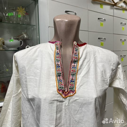 Платье старинное ручная вышивка хлопок лен