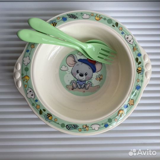 Набор посуды, вилка ложка, поильник