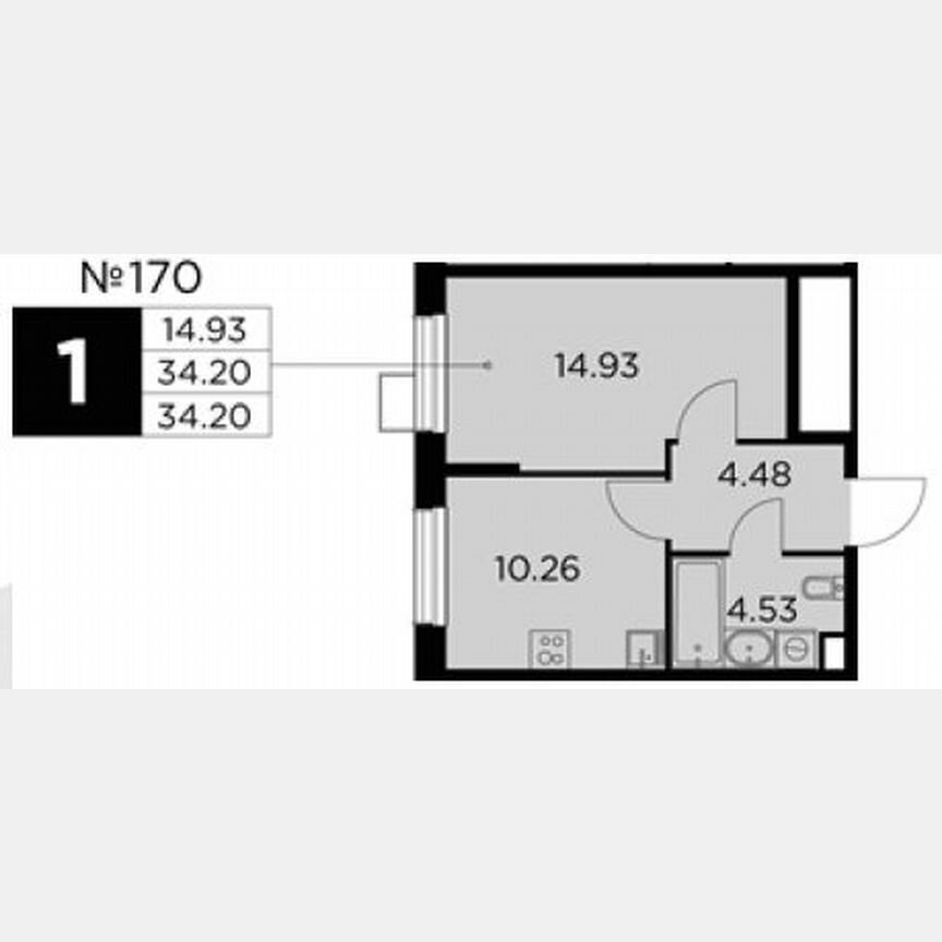 1-к. квартира, 34,2 м², 3/16 эт.