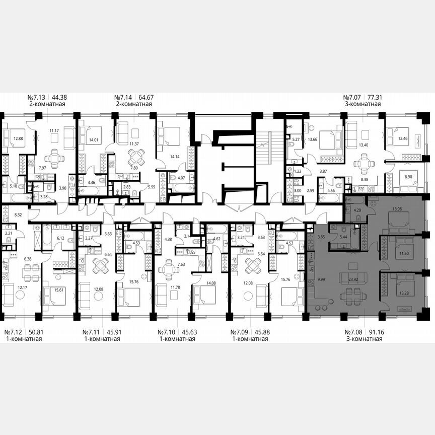 3-к. квартира, 91,2 м², 7/10 эт.