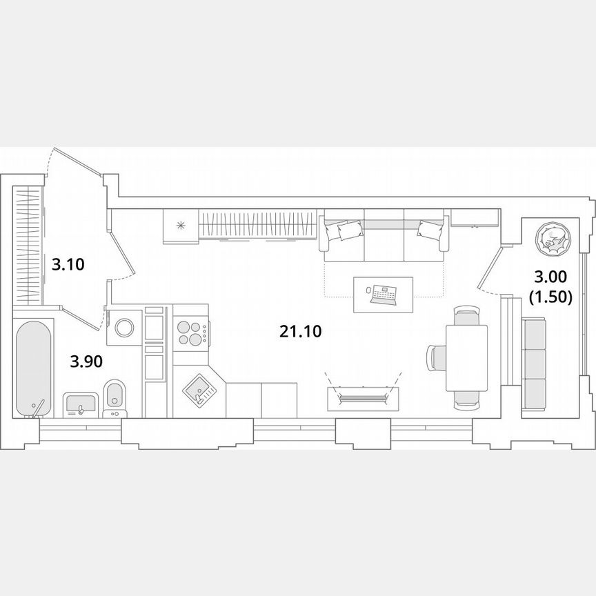 Квартира-студия, 29,3 м², 2/13 эт.
