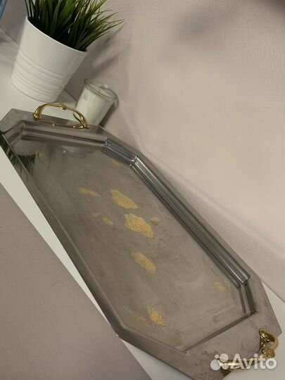 Винтажный поднос с золотыми ручками, Италия