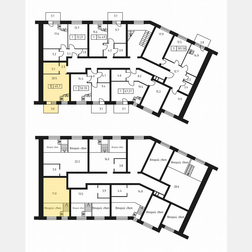 1-к. квартира, 45,7 м², 3/3 эт.