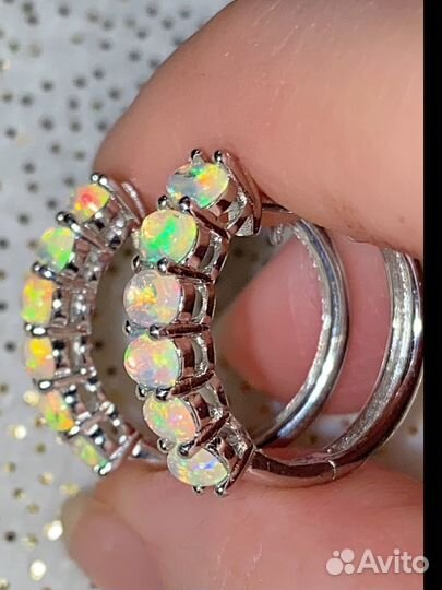 Серебряные серьги конго с опалами