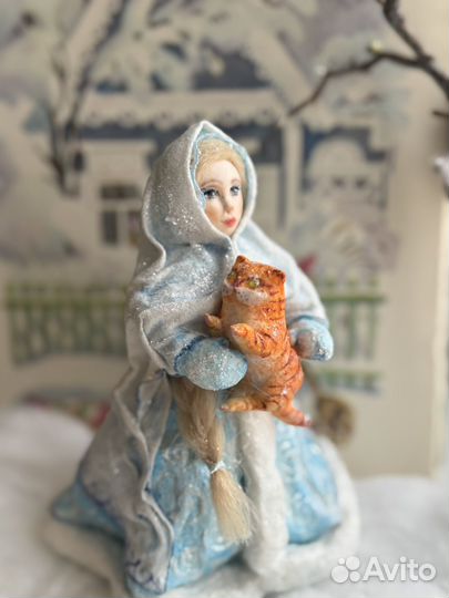 Елочные игрушки из ваты снегурочка с котиком