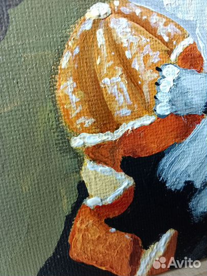 Картина Кот с апельсином холст 20*25 см