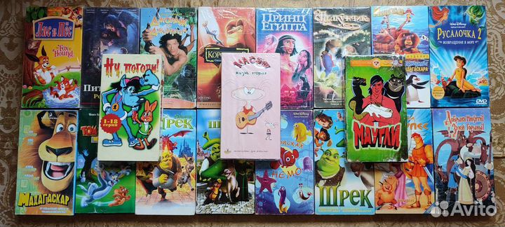 VHS кассеты с фильмами и мультфильмами