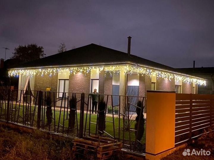 Подсветка домов гирляндой, гибким неоном