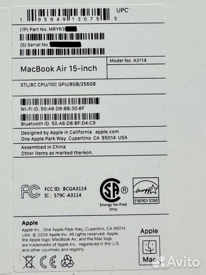 MacBook Air 15 (M3, 2024) 8Gb 256Gb Starlight