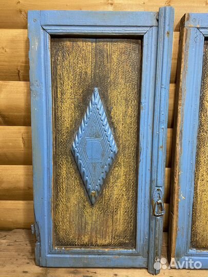 Пара Филенок Ромб Деревянные Резные Голубые