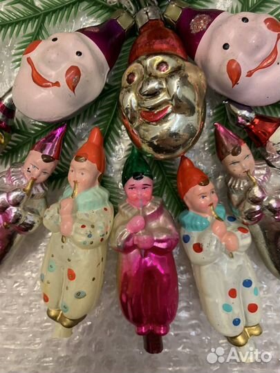 Елочные игрушки СССР клоуны, голова клоуна
